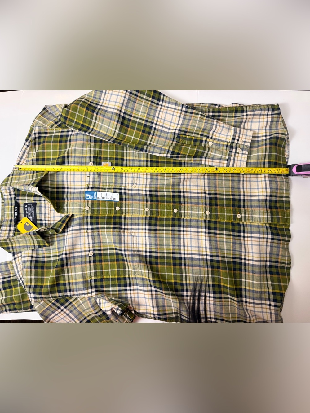 Carhartt Rugged Flex Plaid Shirt Men XL Tall Relaxed Fit Green Flannel - Picture 9 of 16